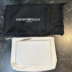 Giorgio Armani White Textured Cosmetic Travel Toiletry Clutch W‎ Dust Bag